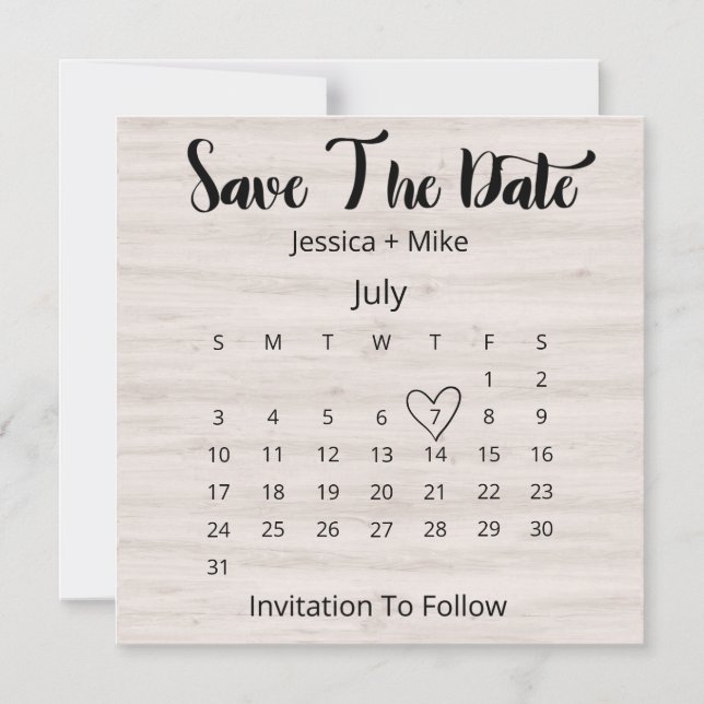 Rustic Calendar Save The Date July Wedding Magnetic Invitation (Front)