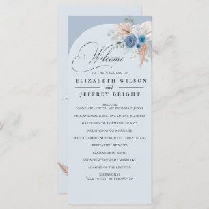Rustic Calligraphy Boho Dusty Blue Pampas Wedding Programme