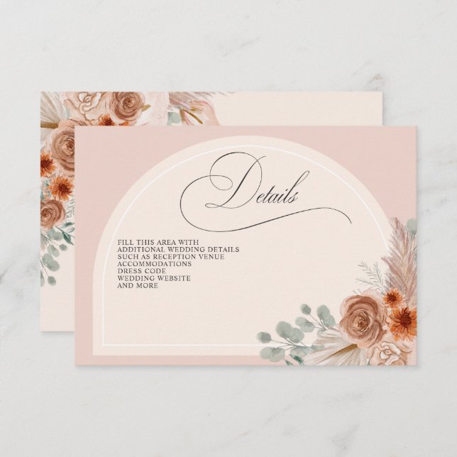 Rustic Calligraphy Boho Terracotta Pampas Details Enclosure Card (Front/Back)