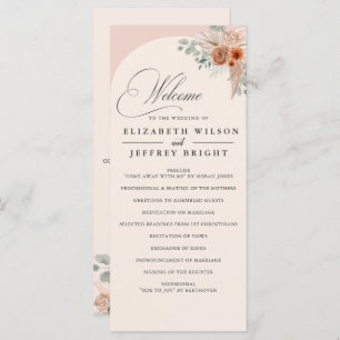 Rustic Calligraphy Boho Terracotta Pampas Wedding Programme