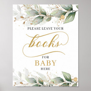Rustic calligraphy eucalyptus books for baby sign