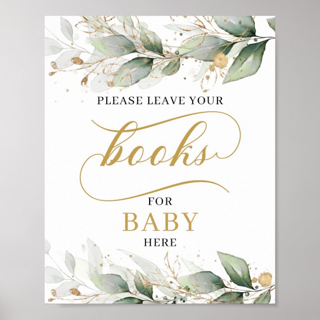 Rustic calligraphy eucalyptus books for baby sign (Front)