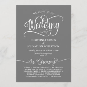 Rustic Calligraphy, Grey font, Wedding Ceremony Programme