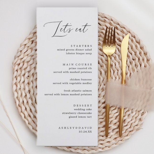 Rustic Calligraphy Let's Eat Wedding DinnerMenu Menu (Creator Uploaded)