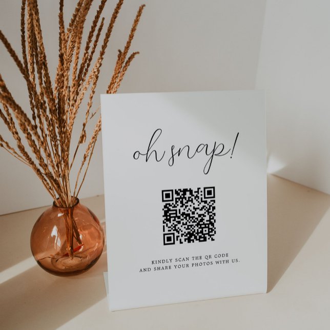Rustic Calligraphy Oh Snap QR Code Wedding Pedestal Sign (Creator Uploaded)