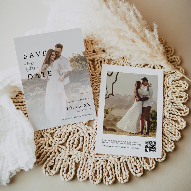 Rustic Calligraphy Photo Qr Code Wedding Save The Date (Creator Uploaded)