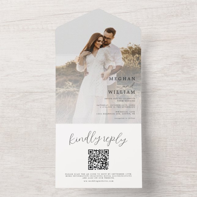 Rustic Calligraphy Photo Wedding Qr Code All In One Invitation (Inside)