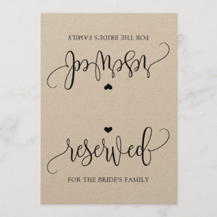 Rustic Calligraphy Reserved Sign Tent (Kraft) Invitation
