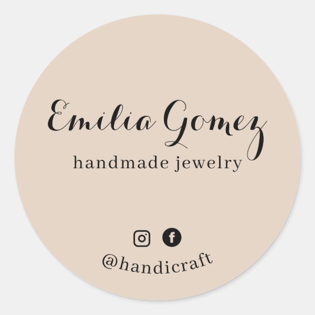 Rustic Calligraphy Round Elegant Sticker Design (Front)