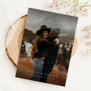 Rustic Calligraphy Script QR Code Wedding Photo Save The Date
