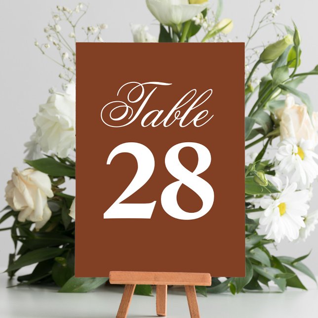 Rustic Calligraphy Script Wedding Table Number  (Rustic Wedding Table number in elegant rust burgundy color.)
