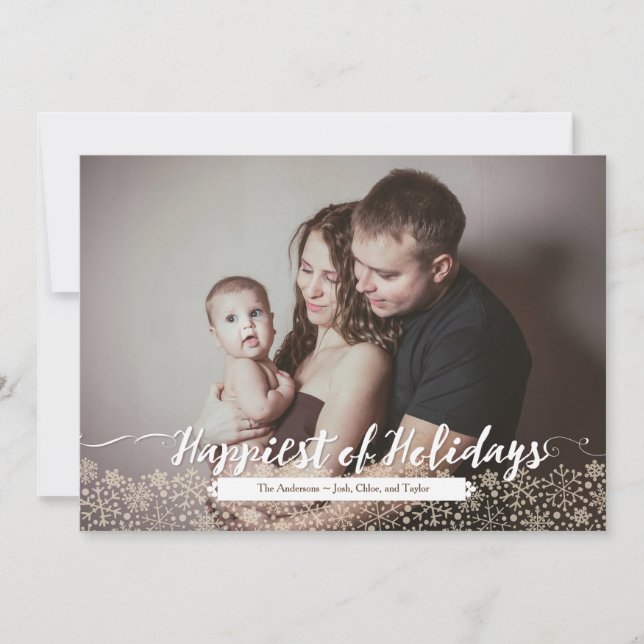 Rustic Calligraphy & Snowflake Lace Holiday Photo Card (Front)