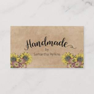 Rustic Calligraphy Sunflower Handmade Kraft Paper Business Card