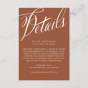 Rustic Calligraphy Terracotta Wedding Details Enclosure Card