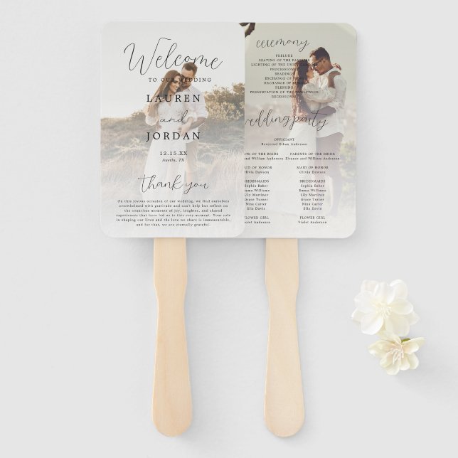 Rustic Calligraphy Wedding Ceremony Program  Hand Fan (Front and Back)
