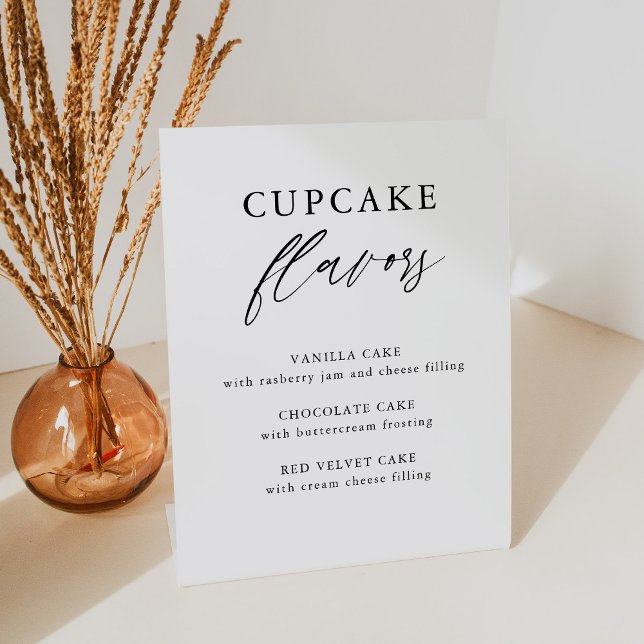Rustic Calligraphy Wedding Cupcake Flavours Pedestal Sign (Creator Uploaded)