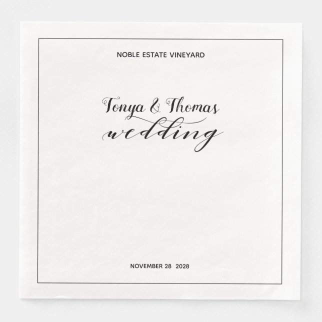Rustic Calligraphy Wedding Dinner Square Napkins (Front)