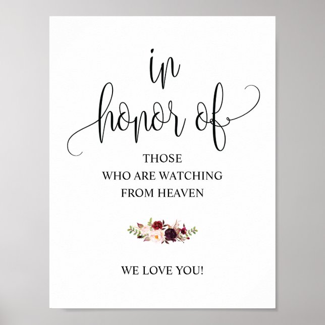 Rustic Calligraphy Wedding Memorial Table Sign (Front)