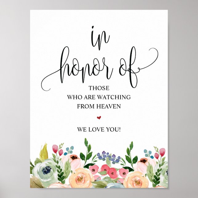 Rustic Calligraphy Wedding Memorial Table Sign (Front)