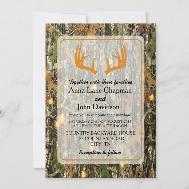 Rustic Camo Antler Wedding Invitation (Front)