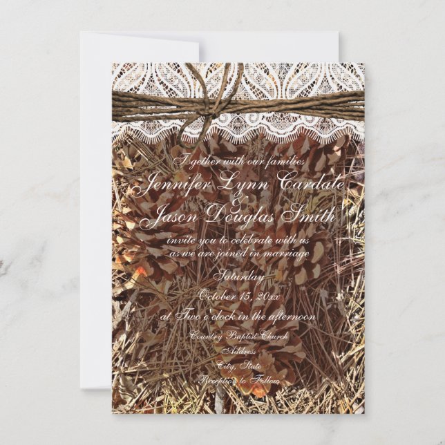 Rustic Camo Camouflage Lace Wedding Invitations (Front)