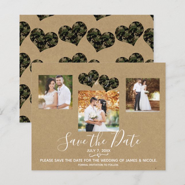 Rustic Camo Hearts Photo Wedding Save the Date (Front/Back)