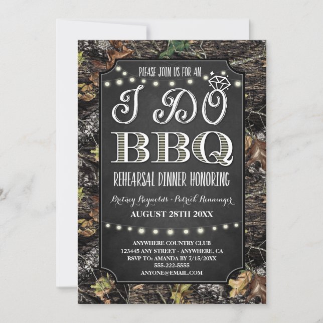 Rustic Camo I Do BBQ Rehearsal Dinner Invitations (Front)