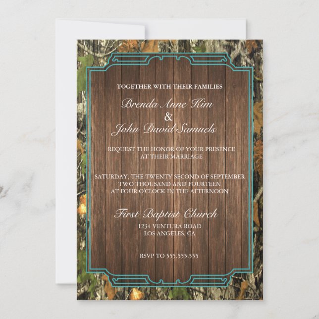 Rustic Camo Wood Wedding Invitation (Front)