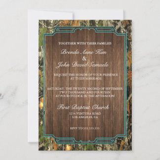 Rustic Camo Wood Wedding Invitation