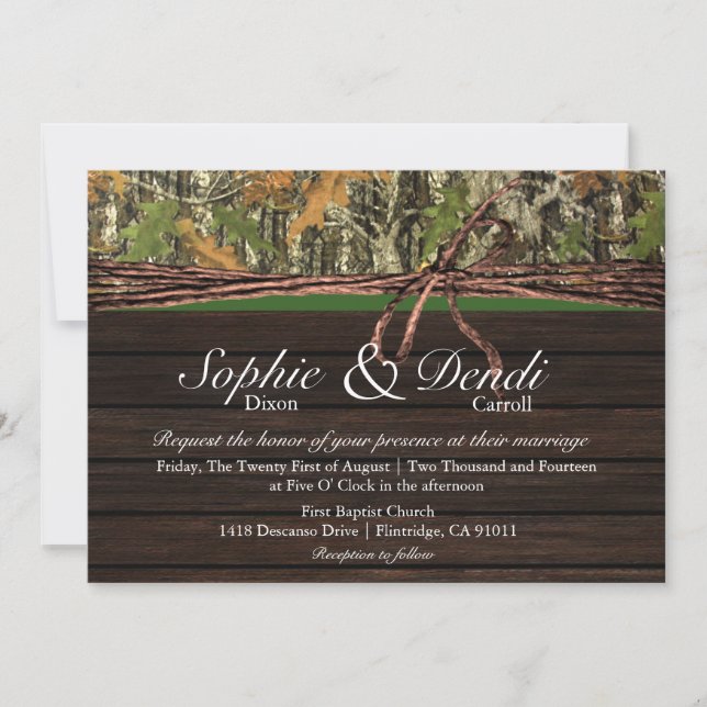 Rustic Camo Wood Wedding Invitation (Front)