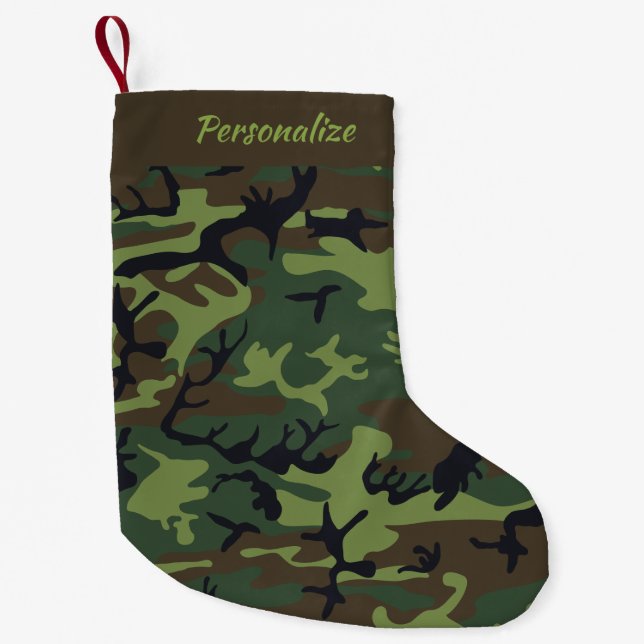 Rustic Camouflaged Pattern Army Christmas Holiday Small Christmas Stocking (Front)