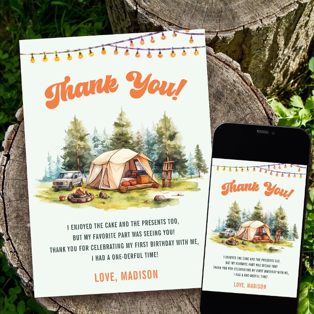 Rustic Camping Birthday Party Thank You Card  (Creator Uploaded)