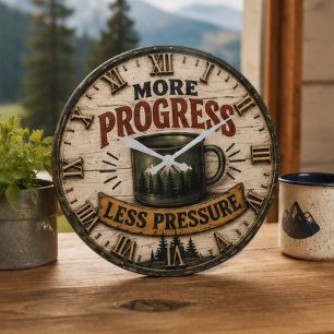 Rustic Camping Coffee Outdoor Cabin Camper Gift Large Clock