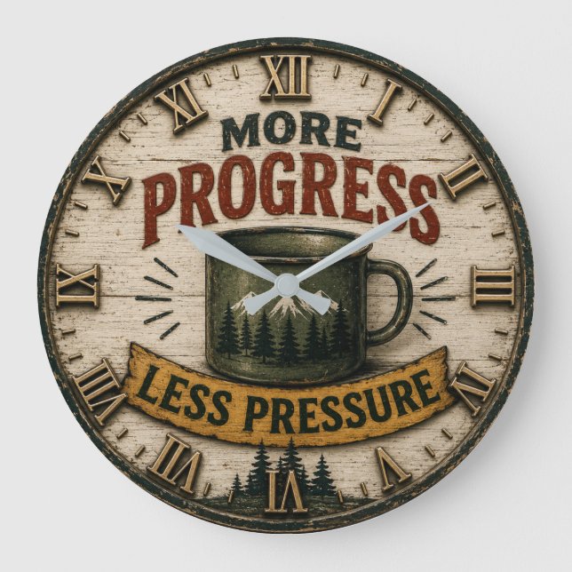 Rustic Camping Coffee Outdoor Cabin Camper Gift Large Clock (Front)
