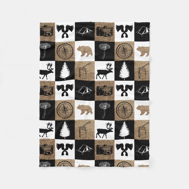 Rustic Camping Outdoors Adventure Fleece Blanket (Front)