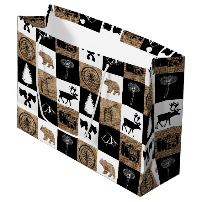Rustic Camping Outdoors Adventure Large Gift Bag (Front Angled)
