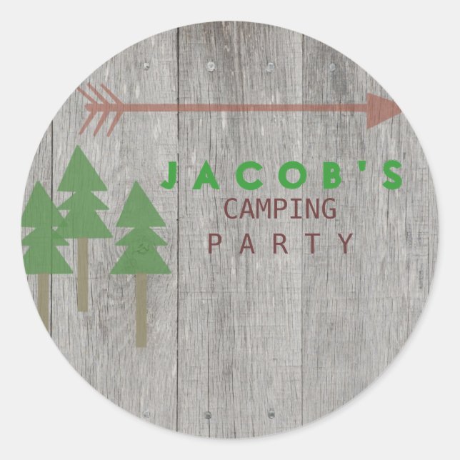 Rustic Camping Party Sticker (Front)