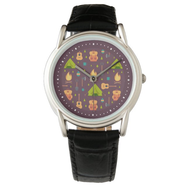 Rustic Camping Pattern Tents and Guitars Watch (Front)