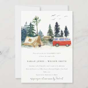 Rustic Camping Watercolor Pine Forest Engagement Invitation