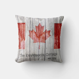 Rustic Canada Maple Leaf Flag Design on Grey Wood Cushion
