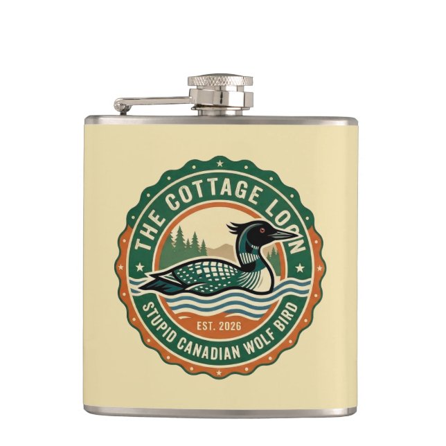 Rustic Canadian Loon Wolf Bird Wilderness Hip Flask (Front)