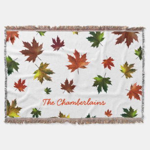 Rustic Canadian Maple Leaf with Your Name on White Throw Blanket