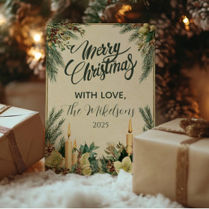 Rustic Candle Pinecone Christmas Party Holiday Card