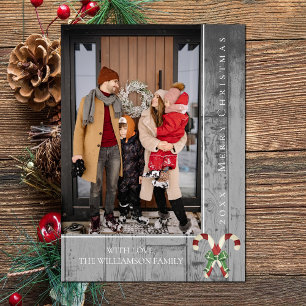 Rustic Candy Canes Christmas   Grey Photo Card