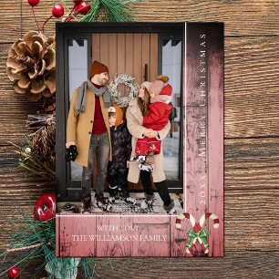Rustic Candy Canes Christmas   Pink Holiday Card