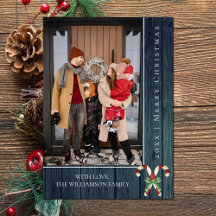 Rustic Candy Canes Christmas | Teal Photo Card