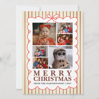 Rustic Candy Stripe 6 Photo Family Christmas Holiday Card