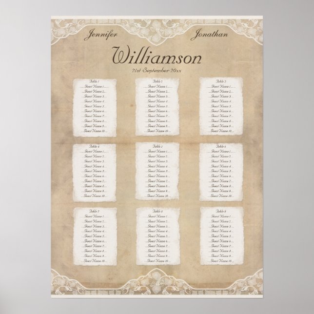 Rustic Canvas, Paper & Lace Look Seating Chart (Front)