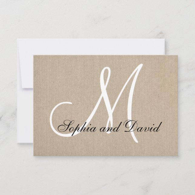 Rustic Canvas Wedding RSVP Monogram Card (Front)