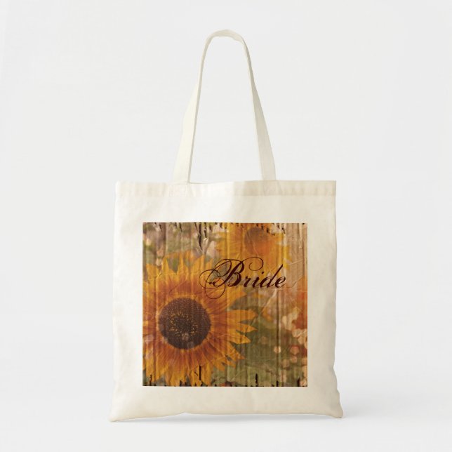 rustic cardboard country sunflower bride tote bag (Front)
